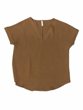 ZENANA Casual V-Neck Short Sleeve Top - Brown